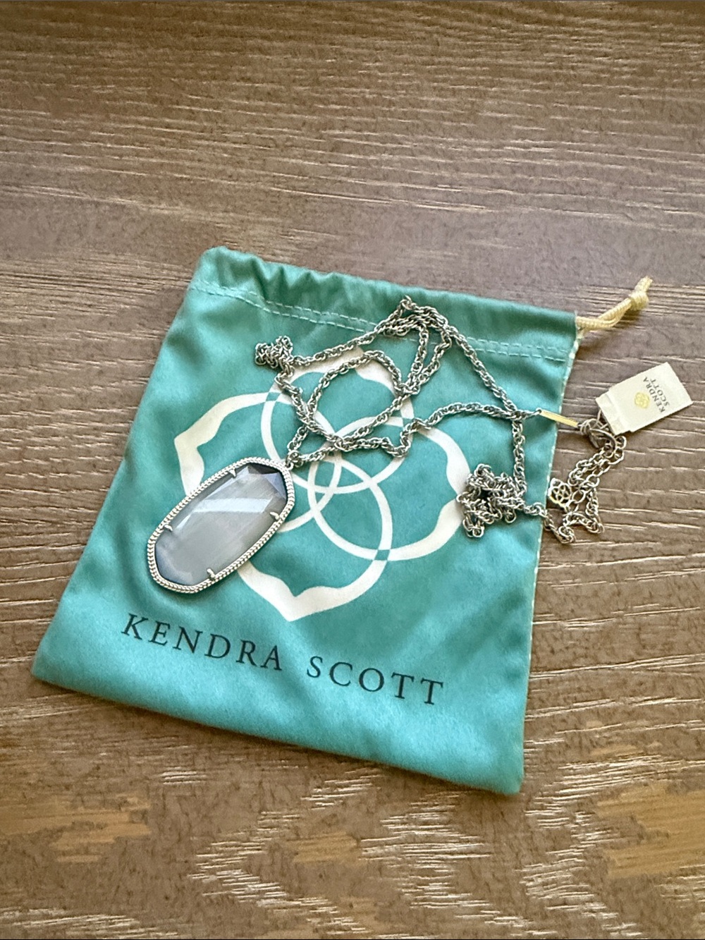 Kendra Scott Rea Silver Necklace with Light Gray Stone Pendant NWT
